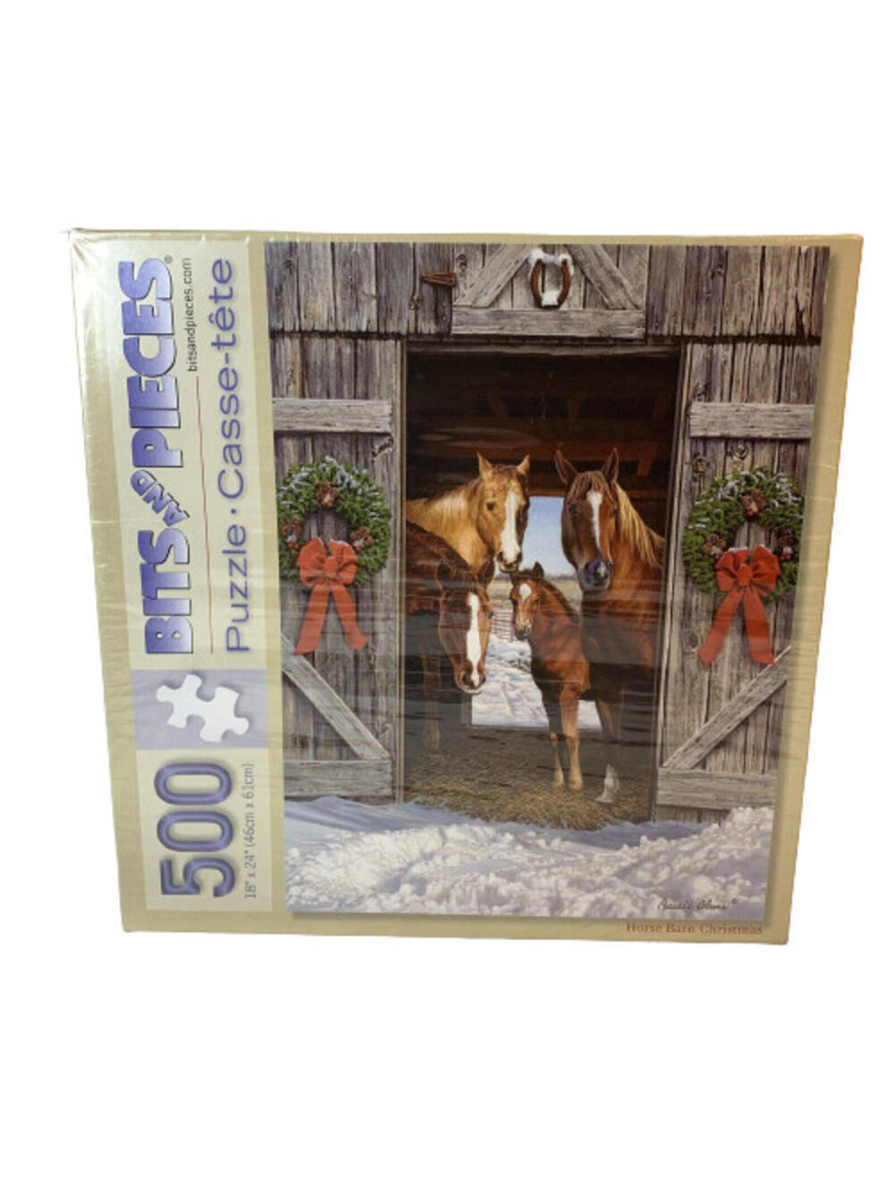 Bits And Pieces Brand Horse Barn Christmas 500 Pc 18"x24" Jigsaw Puzzle